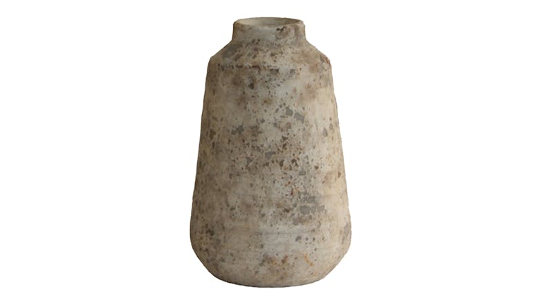 A medium terracotta vase with a rusty and weathered stone-look finish A medium terracotta vase with a rusty and weathered stone-look finish