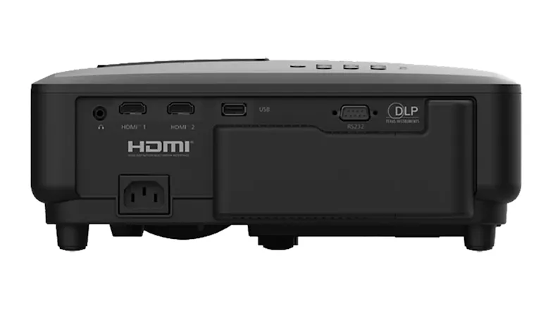 Rear view of the gaming projector showing HDMI, USB, and VGA ports Rear view of the gaming projector showing HDMI, USB, and VGA ports