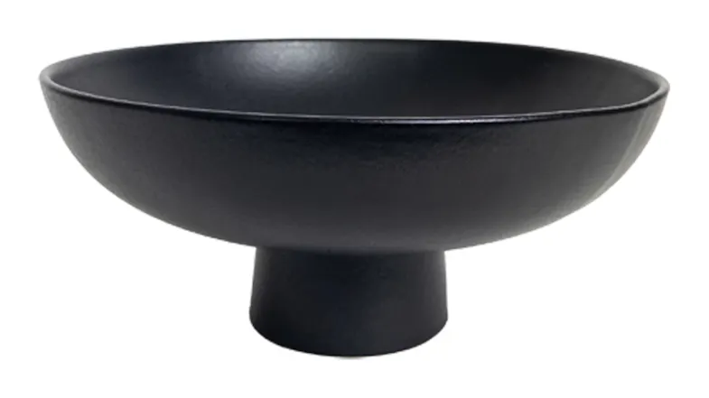 Black ceramic bowl with a wide opening and short pedestal base Black ceramic bowl with a wide opening and short pedestal base