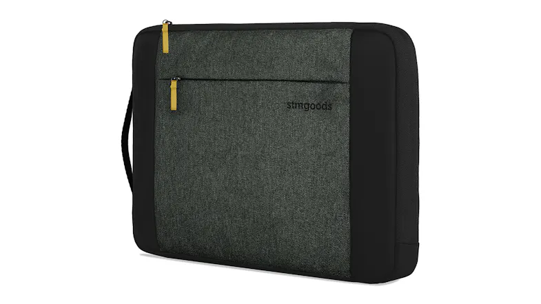 An angled view of a black laptop sleeve, facing left An angled view of a black laptop sleeve, facing left