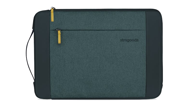 Front view of the STM Kin Sleeve, featuring an aqua blue design Front view of the STM Kin Sleeve, featuring an aqua blue design