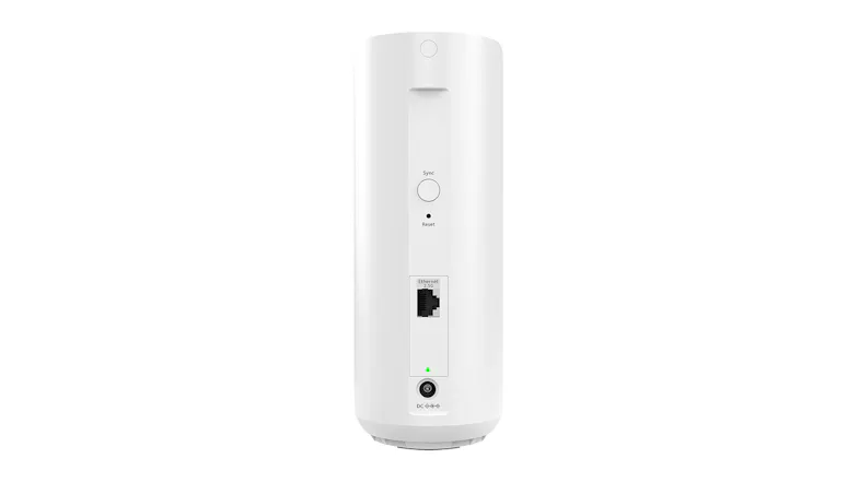 Rear view of an Orbi unit with Sync, Reset, Ethernet, and DC ports Rear view of an Orbi unit with Sync, Reset, Ethernet, and DC ports