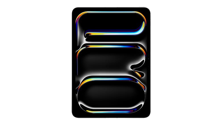 Front view of the 11-inch iPad Pro in Silver finish, displaying glowing rounded lines wallpaper Front view of the 11-inch iPad Pro in Silver finish, displaying glowing rounded lines wallpaper