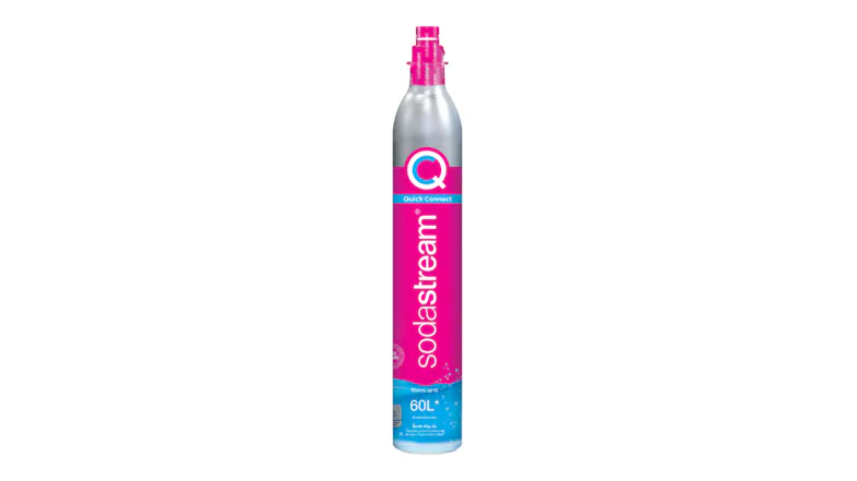 Close-up of a single SodaStream 60L cylinder showing logo and “Quick Connect” label Close-up of a single SodaStream 60L cylinder showing logo and “Quick Connect” label