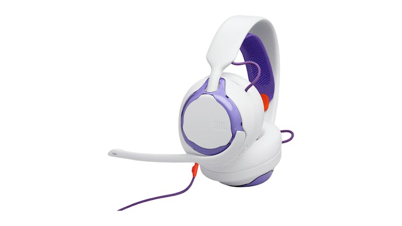 A JBL Quantum 250 Gaming Wired Over-Ear Headset in a vibrant white finish A JBL Quantum 250 Gaming Wired Over-Ear Headset in a vibrant white finish