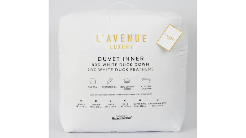 Luxury 80/20 White Duck Down Duvet Inner by L'Avenue Luxury 80/20 White Duck Down Duvet Inner by L'Avenue