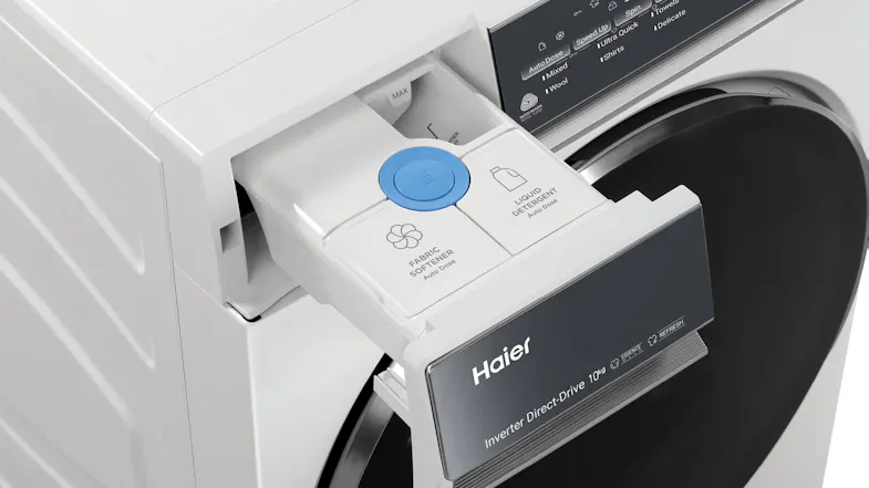 Washing machine drawer with labelled compartments Washing machine drawer with labelled compartments