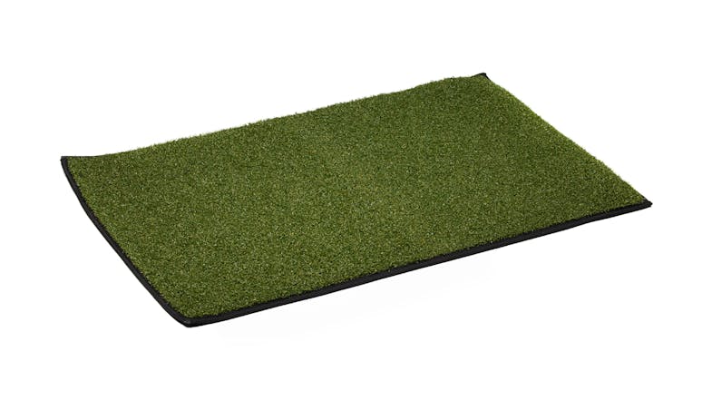 Rectangular two-tone artificial grass mat with black bound edges Rectangular two-tone artificial grass mat with black bound edges