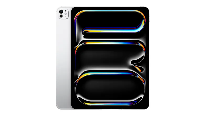 Front and partial rear view of the iPad Pro in Silver, showing the display and rear camera Front and partial rear view of the iPad Pro in Silver, showing the display and rear camera