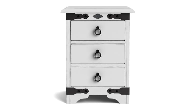 Nordic 3 Drawer Bedside Table, NZ-made bedroom drawers crafted from NZ pine, stylish and durable wooded furniture - Aged White Paint Nordic 3 Drawer Bedside Table, NZ-made bedroom drawers crafted from NZ pine, stylish and durable wooded furniture - Aged White Paint