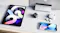 Organised desk with iPad, iPhone, AirPods, and USB power adapter Organised desk with iPad, iPhone, AirPods, and USB power adapter
