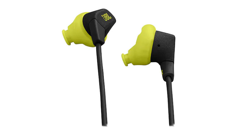 JBL earphones with ergonomic yellow tips and flat black cable JBL earphones with ergonomic yellow tips and flat black cable