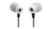 Black-white earphones with scalloped tips showing L/R markings Black-white earphones with scalloped tips showing L/R markings
