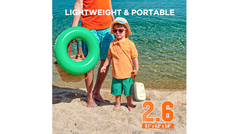 A child holding the portable air pump A child holding the portable air pump