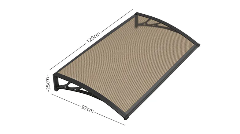 Curved awning with dimensions labelled: 120 cm length, 97 cm width, 25 cm height Curved awning with dimensions labelled: 120 cm length, 97 cm width, 25 cm height