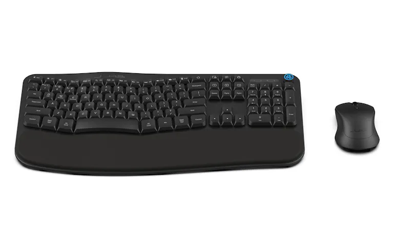 Ergonomic keyboard with wrist rest and branded mouse Ergonomic keyboard with wrist rest and branded mouse