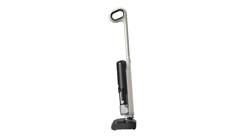 Side view of the vacuum cleaner emphasising its slim profile Side view of the vacuum cleaner emphasising its slim profile