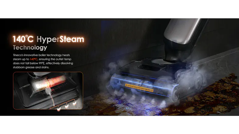 Close-up of vacuum head with 140°C HyperSteam Technology for grease and stain removal Close-up of vacuum head with 140°C HyperSteam Technology for grease and stain removal