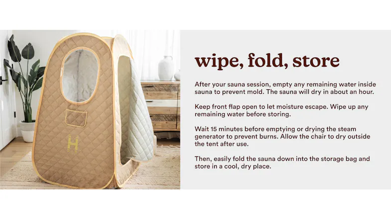 An infographic that explains the sauna's foldable structure An infographic that explains the sauna's foldable structure