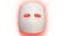 Front view of a white LED facial mask glowing red around the edges, with the Therabody logo visible Front view of a white LED facial mask glowing red around the edges, with the Therabody logo visible