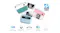 Three instant cameras (blue, pink, teal) with printed photos and key paper durability features Three instant cameras (blue, pink, teal) with printed photos and key paper durability features
