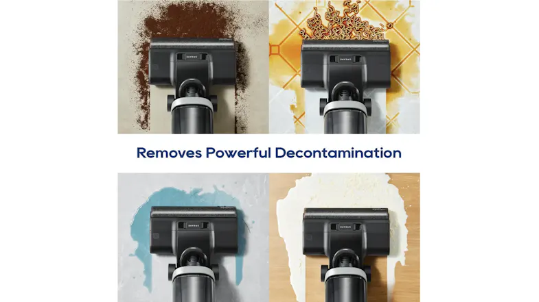 A vacuum head cleaning powder, cereal, and liquids on surfaces A vacuum head cleaning powder, cereal, and liquids on surfaces