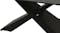 Detailed view of the coffee table’s intersecting X-shaped black metal base Detailed view of the coffee table’s intersecting X-shaped black metal base