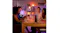 Dining table with Philips Hue smart lighting and voice assistant device Dining table with Philips Hue smart lighting and voice assistant device