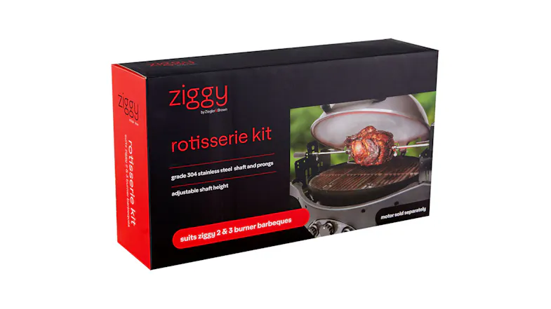 An angled view of the Ziggy BBQ Rotisserie's packaging box An angled view of the Ziggy BBQ Rotisserie's packaging box