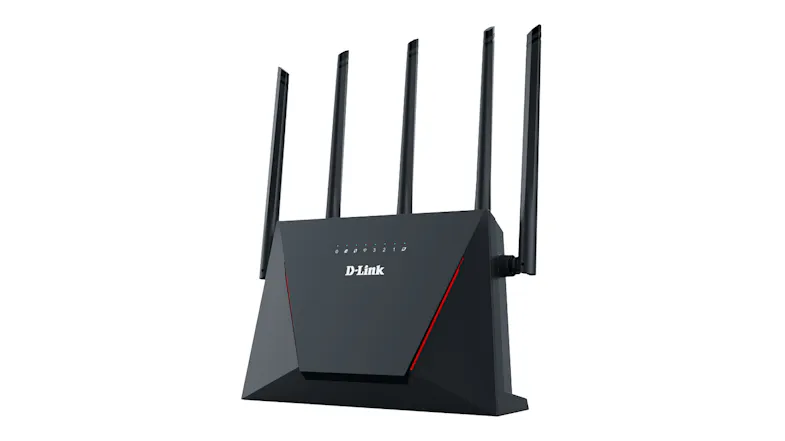 Front left side view of the D-Link Router with five antennas Front left side view of the D-Link Router with five antennas