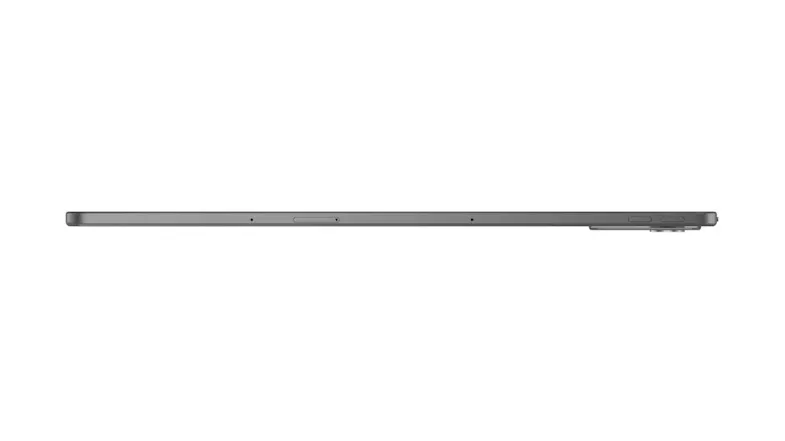 Opposite side profile of the Lenovo tablet, highlighting the power button, volume rocker, and SIM or microSD slot Opposite side profile of the Lenovo tablet, highlighting the power button, volume rocker, and SIM or microSD slot