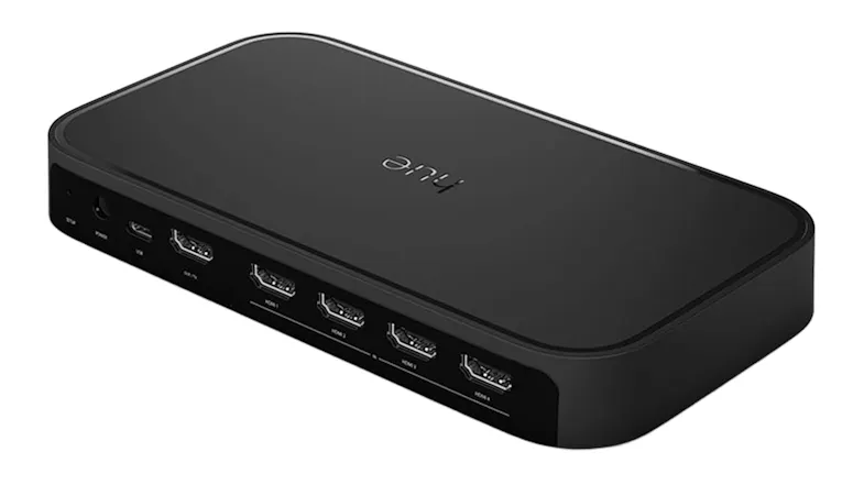 Philips Hue HDMI Sync Box rear view showing multiple HDMI ports Philips Hue HDMI Sync Box rear view showing multiple HDMI ports