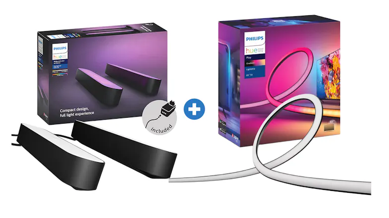 Smart light bar and LED strip product boxes displayed side by side Smart light bar and LED strip product boxes displayed side by side