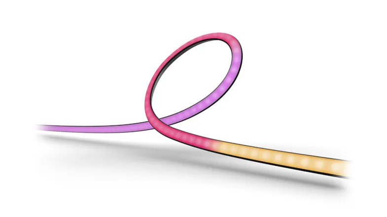 Flexible LED lightstrip glowing in pink and warm white tones Flexible LED lightstrip glowing in pink and warm white tones