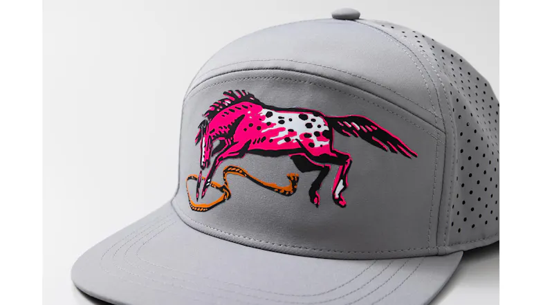 Minimalist grey hat with a layered vinyl design of a horse Minimalist grey hat with a layered vinyl design of a horse