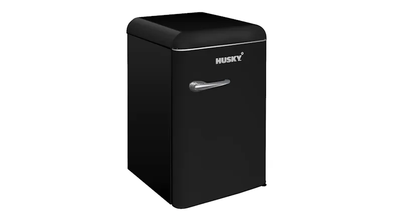 An angled right-facing front view of the Husky Bar Fridge An angled right-facing front view of the Husky Bar Fridge