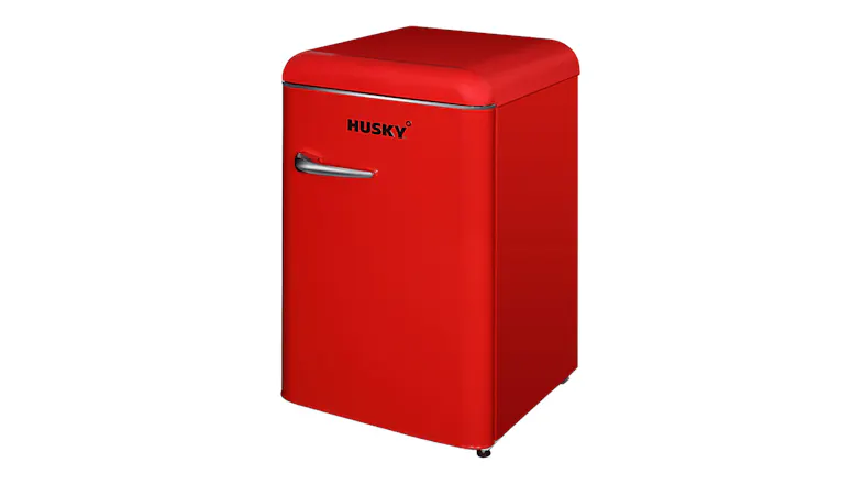 An angled left-facing front view of the Husky Bar Fridge An angled left-facing front view of the Husky Bar Fridge