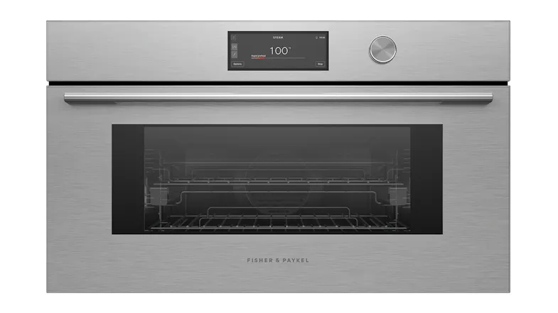 Fisher & Paykel 76cm Built-In Compact Steam Oven in sleek silver finish Fisher & Paykel 76cm Built-In Compact Steam Oven in sleek silver finish
