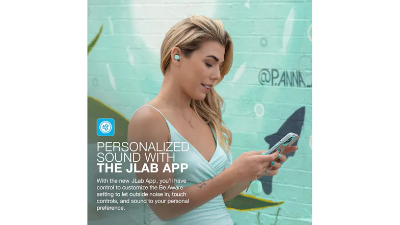 A promotional graphic of the JLab earbuds showcasing personalised sound A promotional graphic of the JLab earbuds showcasing personalised sound