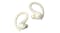 A pair of cream wireless earbuds with ergonomic earhooks A pair of cream wireless earbuds with ergonomic earhooks