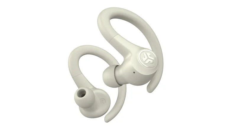 Sleek sport earbuds with curved ear hooks and outer branding Sleek sport earbuds with curved ear hooks and outer branding