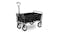Front view of the fully assembled black folding outdoor utility wagon Front view of the fully assembled black folding outdoor utility wagon