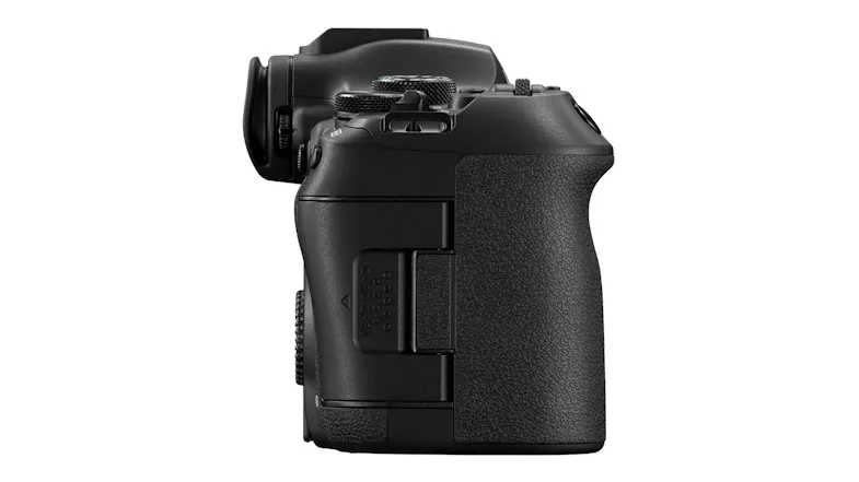 The right-side grip of the camera and the latch for the memory card slots The right-side grip of the camera and the latch for the memory card slots