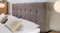 A close up view of the bed frame's headboard upholstery A close up view of the bed frame's headboard upholstery