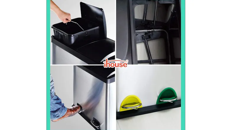 A close-up view of the waste bin’s pedals, removable bucket, and its interior A close-up view of the waste bin’s pedals, removable bucket, and its interior