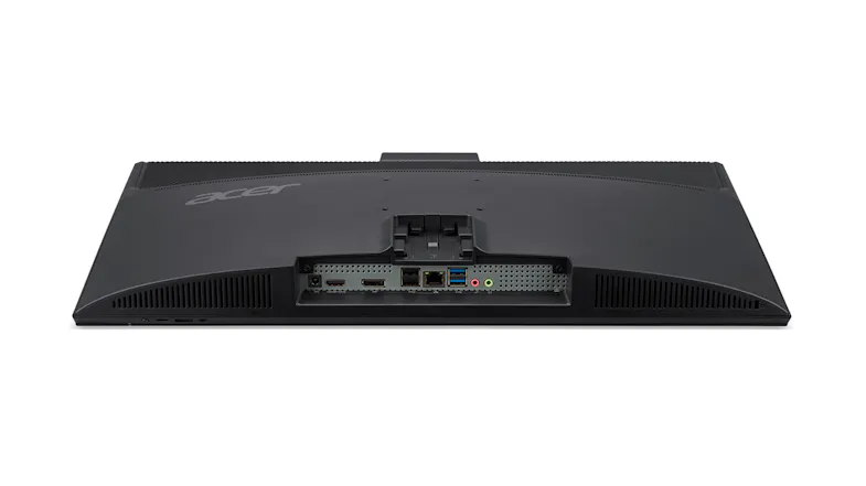 Underside view of the Acer monitor with visible ports and mount slots Underside view of the Acer monitor with visible ports and mount slots