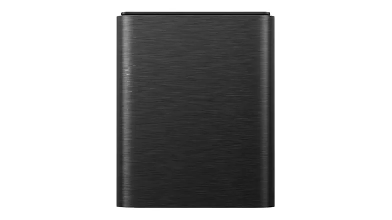 Top-down view of the subwoofer with a black panel Top-down view of the subwoofer with a black panel