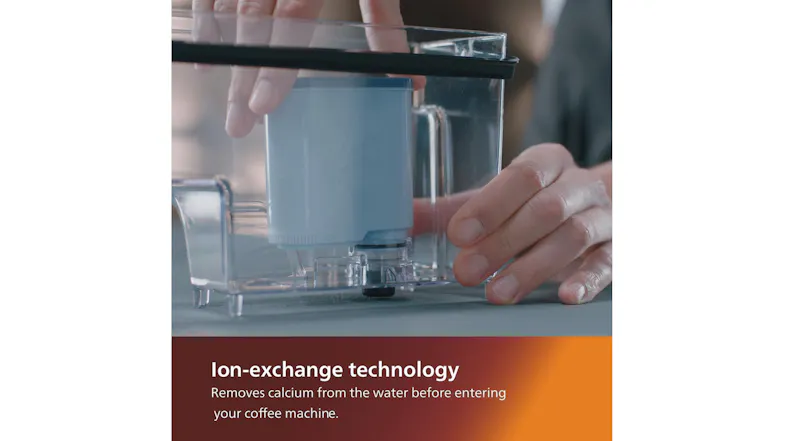 A promotional graphic of the calc and water filter showcasing ion-exchange technology A promotional graphic of the calc and water filter showcasing ion-exchange technology