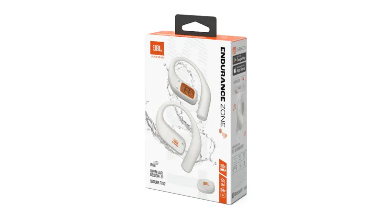Angled view of JBL headphones packaging highlighting product image, branding, and specifications on the side panel Angled view of JBL headphones packaging highlighting product image, branding, and specifications on the side panel