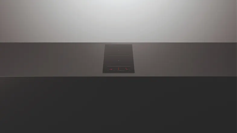 Black cooktop with two zones and red LED touch controls Black cooktop with two zones and red LED touch controls